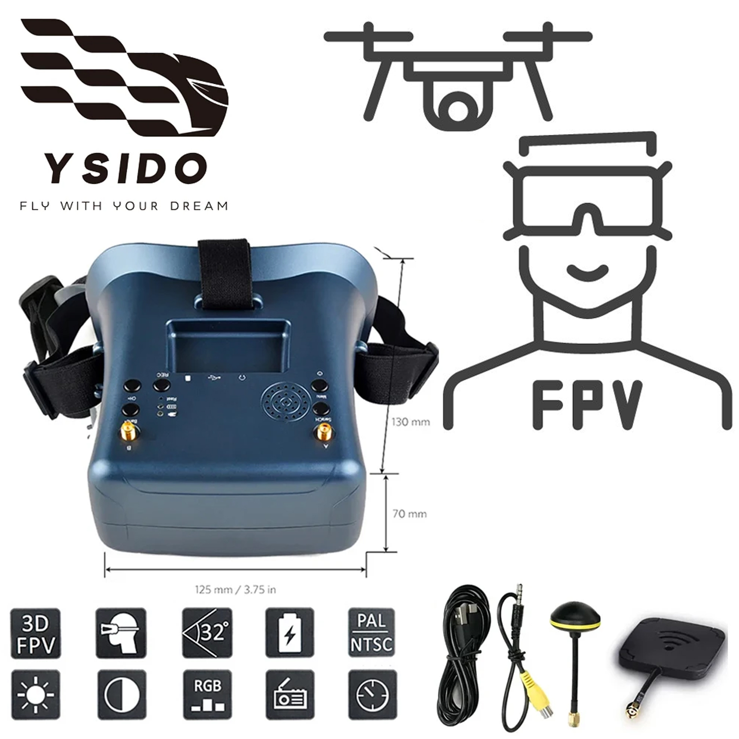 Drone Racing Goggles - Lunettes FPV 008D 5.8G 40CH 4.3